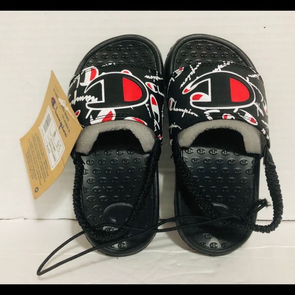 Champion Kids Black and Red Graphic Slide Sandals